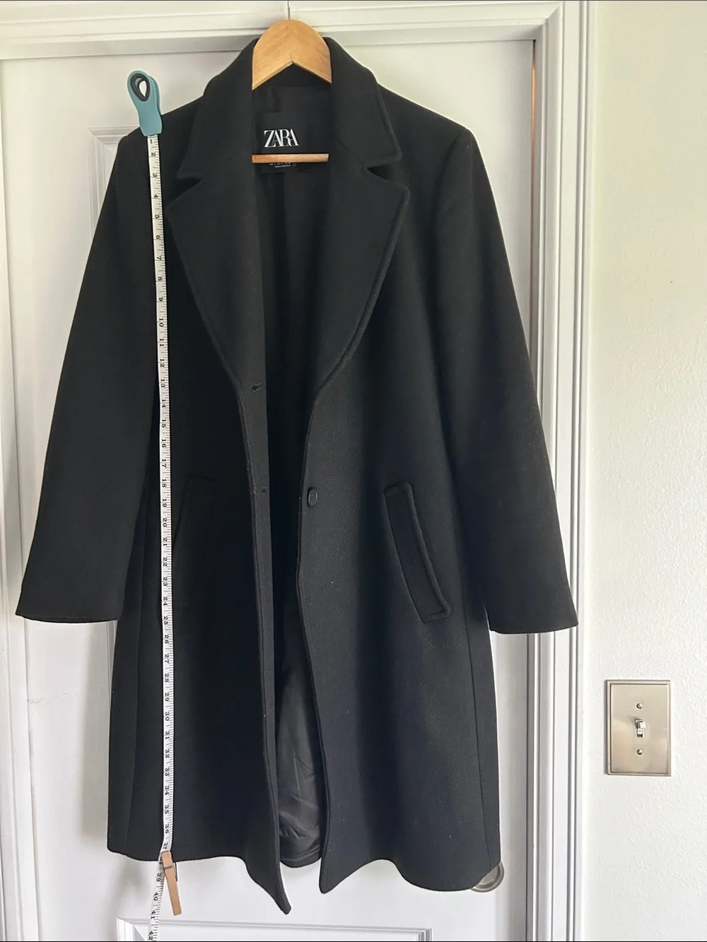 Zara Black Wool-Blend Pea Coat